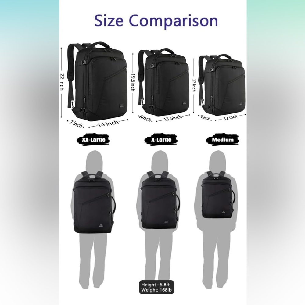 Travel Backpack 27L Lightweight Carry on Expandable Business Waterproof Hiking - Picture 2 of 6